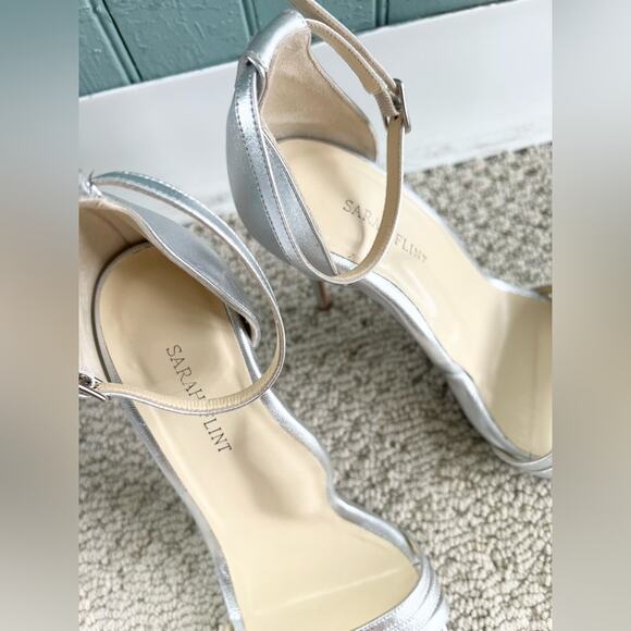 Sarah Flint Perfect Sandal heel Metallic Silver Nappa 39 or 8/8.5 wedding formal - Picture 6 of 11